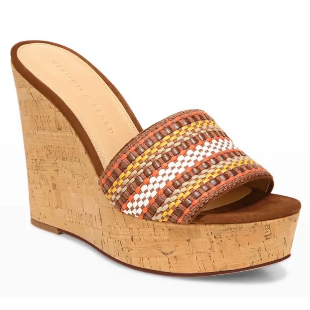 VERONICA BEARD NWOT Womens Sz 9.5 Dali Multi Woven Cork Wedge Sandals Brown - Picture 1 of 16